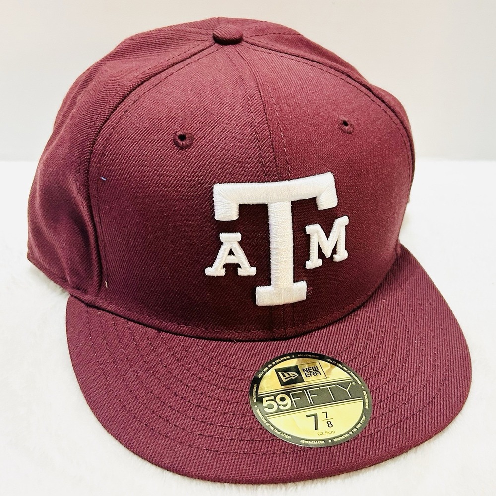 New Era Texas A&M Aggies Logo Wool 59FIFTY Fitted Hat Cap 7 7/8 Maroon NCAA - Picture 3 of 5